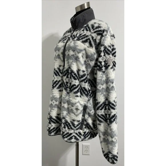 Eddie Bauer Pullover Mens Large Tall White Gray Black Plush Fuzzy Cozy Jacket - Picture 6 of 11